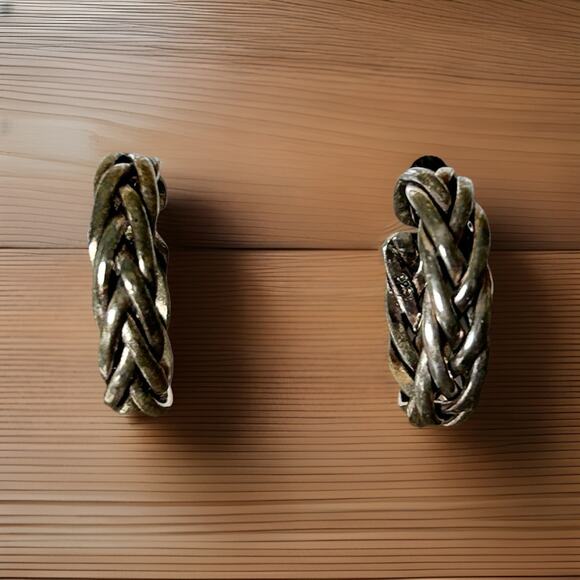 Lovely Vintage Navajo Braided Sterling Silver Hoop Post Earrings Measures 1/2” - Picture 1 of 3